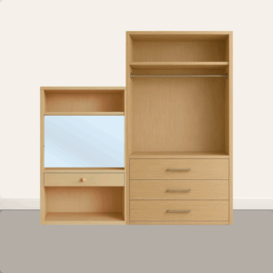 Makeup with hanging, shelves and drawer