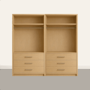 Shelf with hanging and three drawers
