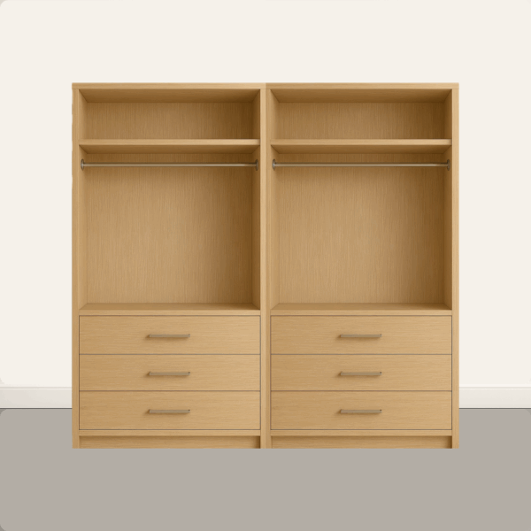 Shelf with hanging and three drawers