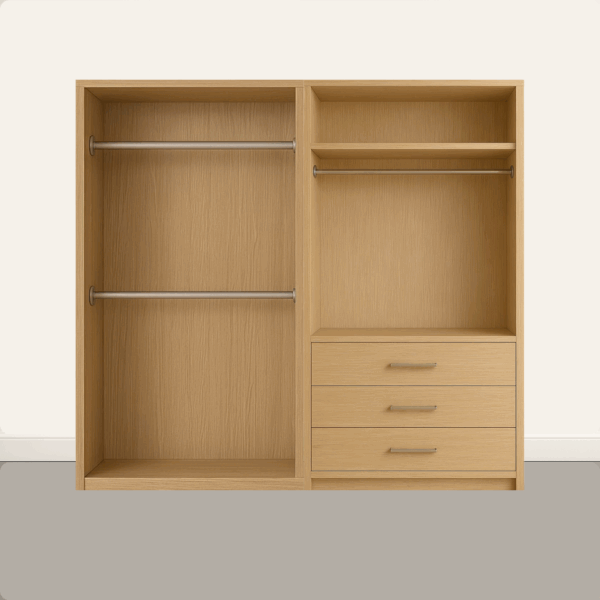 Triple hanging with shelf and drawer